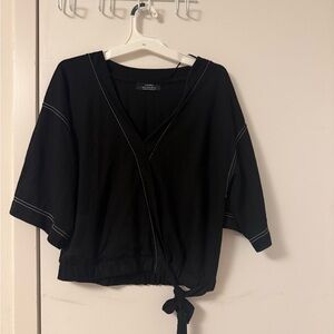 Black Wrap Top with Tie Detail